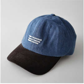 牛仔帽身拼接灯芯绒帽檐软顶棒球帽男女同款小众潮流个性百搭遮阳