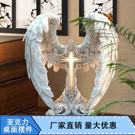 跨境爆款 波西米亚风亚克力天使翅膀十字装饰2D平面桌面展示装饰