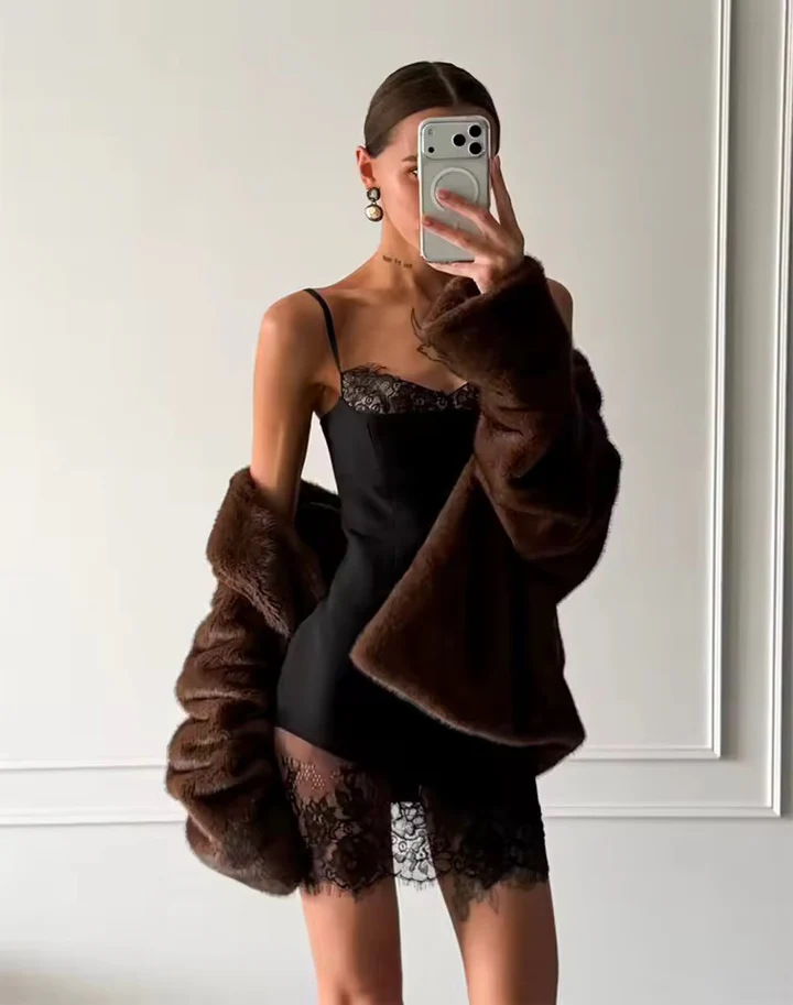 Women's Sexy Lace Trim Paneled Slim Fit Cami Mini Dress – Summer Party Club Gown_ecoleips.com