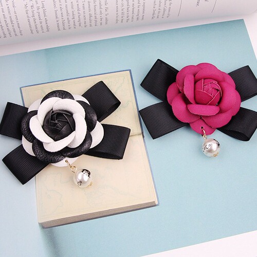 Korean new style handmade diamond pearl bow DIY mobile phone case material headwear accessories embossed leather camellia