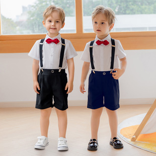 Children's Dress Summer British Boy's Straps Pants Suit Children's Performance Host Suit Baby Photography Suit