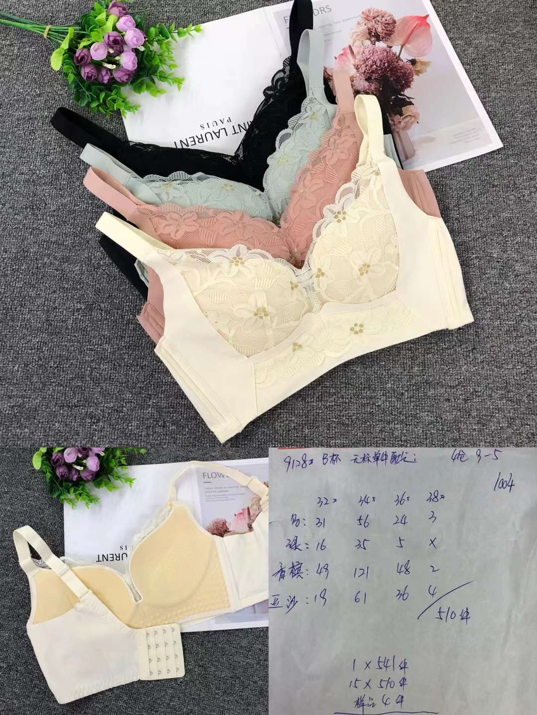 Nuevo sujetador inalámbrico moda Jacquard de encaje transpirable cómodo clásico cuatro breasted ropa interior para las mujeres al por mayor