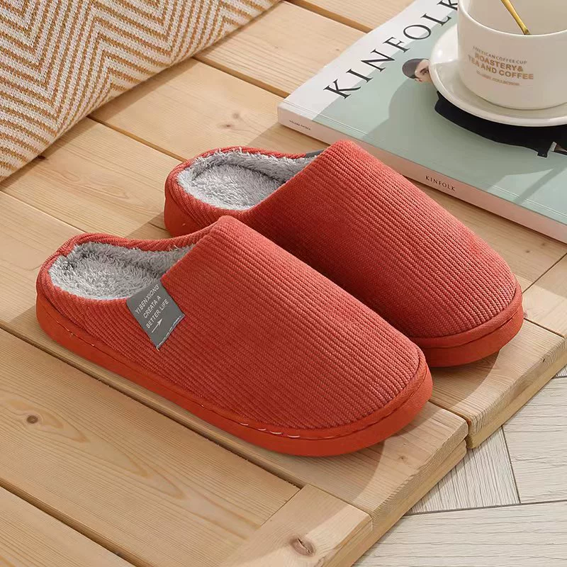 Простые хлопковые тапочки мужские зимние оптом Нескользящие домашние и домашние парные теплые полосатые плюшевые хлопковые тапочки женские зимние