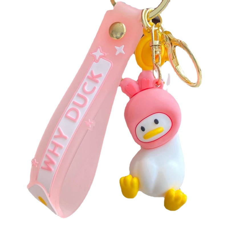 Dibujos animados pato torcido lindo cabeza cubierta llavero colgante lindo pequeño pato coche llavero adornos regalo al por mayor