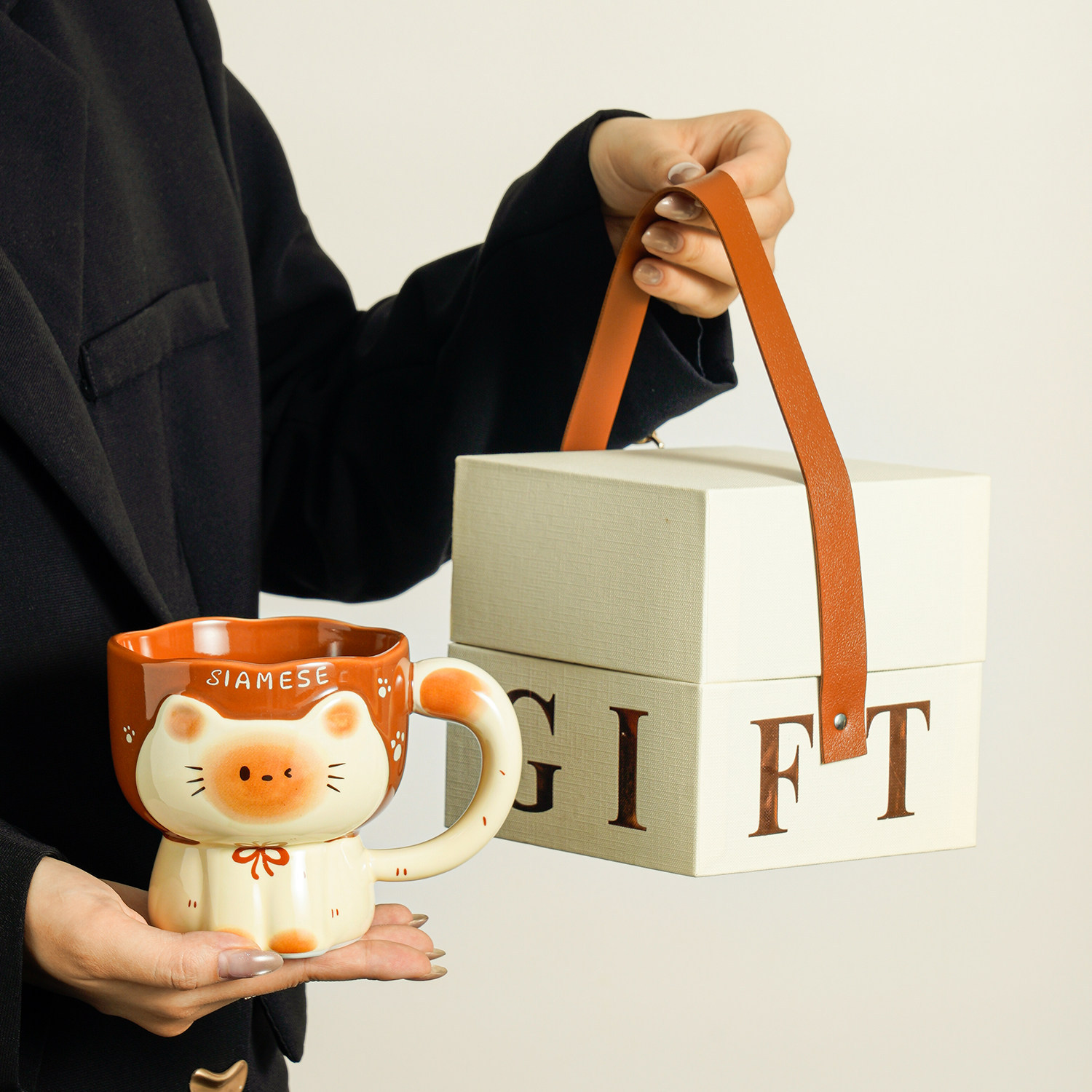 Taza de gato Siamese, taza de marca de nicho, taza de agua, taza de desayuno de café doméstico de alto valor para mujeres