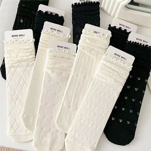 White wood ear side pile socks children's summer tube thin solid color summer glass silk mesh socks in stock wholesale
