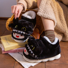 冬季包跟可爱拖鞋黑龙仔娃娃棉拖鞋女防滑软底居家室外加厚情侣拖