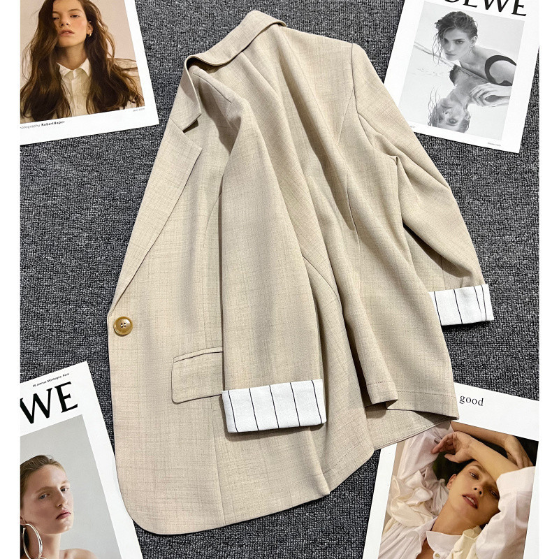 Autumn fashionable design apricot thin classic suit jacket