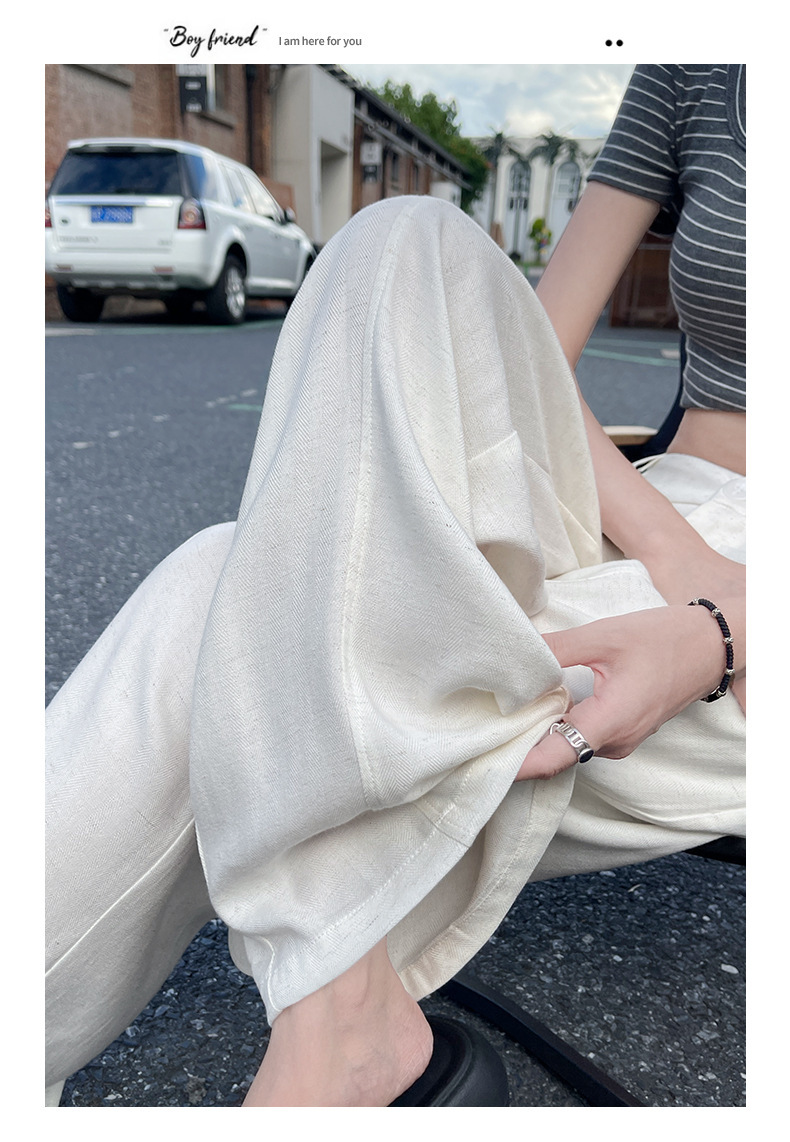 Quần culottes nữ ống rộng vải linen phối sọc, cạp cao dáng suông — Sâu Xám - Cao chi tiết 13