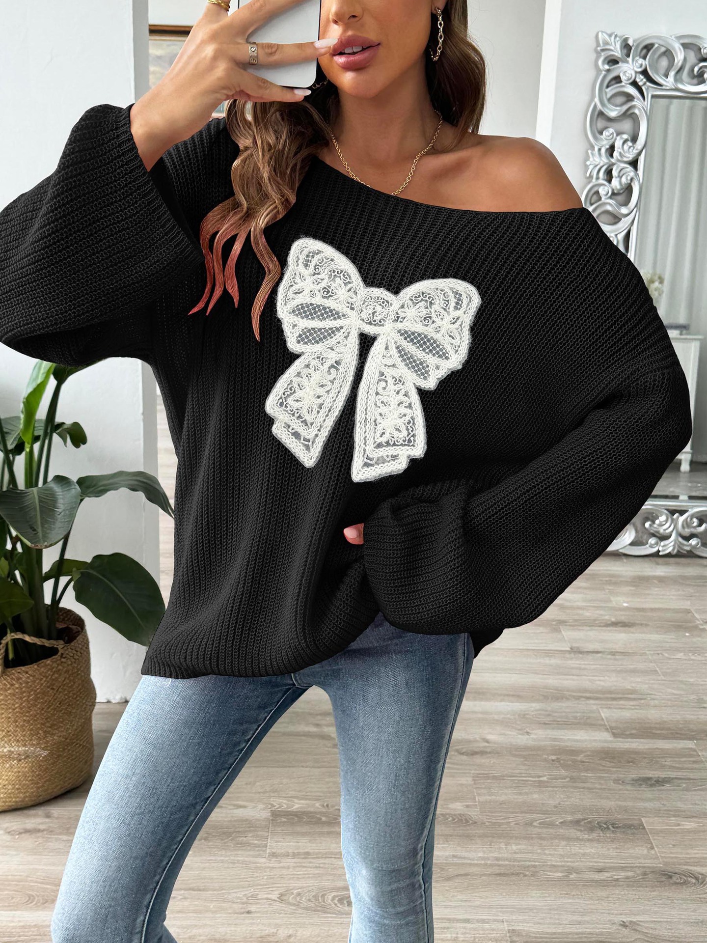 Damenbekleidung Damen Pullover Pullover eine Schulter schulterfrei Trompetenärmel Pullover_voghion.com