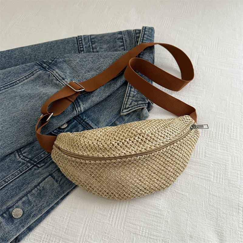 Bolsa de vacaciones de playa de tejido para mujeres 2024 nuevo hombro ocio de verano versátil bolsa de pecho de paja para chicas de playa