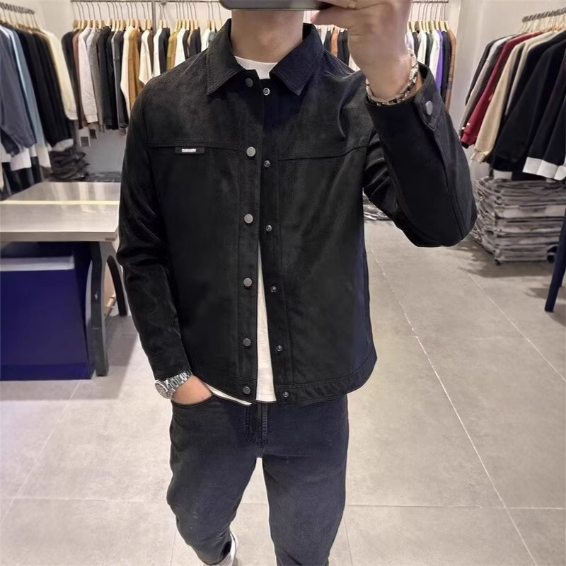 Men's Suede Jacket Turn-down Collar Slim Fit Casual Coat_voghion.com