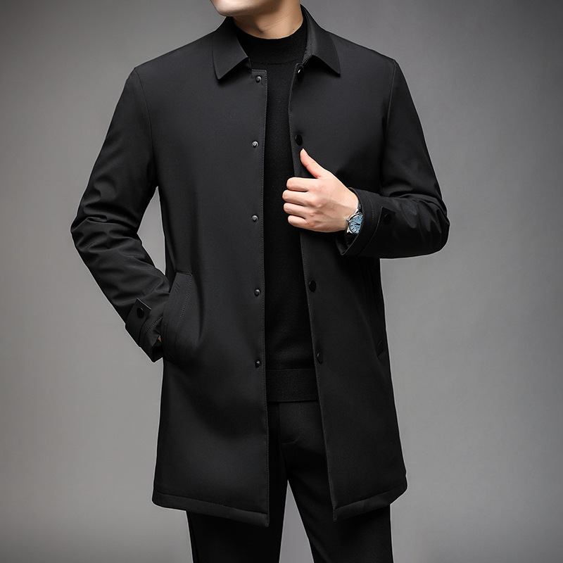 Cross-Border Classy Business Men's Windbreaker Middle-Aged and Elderly 2025 Autumn and Winter New Outwear Medium-Thick Lapel Executive down Jacket