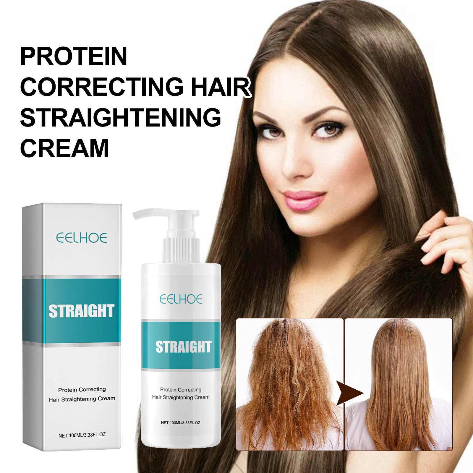 Eelhoe Plant Extract Care Straightening Cream Moisturizes and Cares for Hair, Makes It Light, Soft, and Voluminous