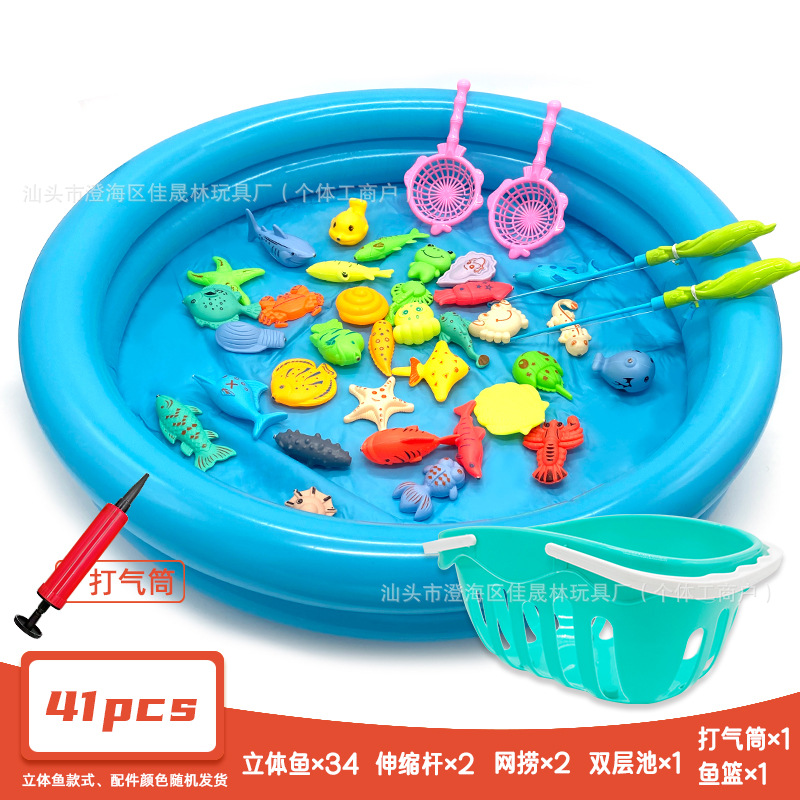 41종 세트(물고기 34개 + 막대 2개 + 낚시 2개 + 펌프 1개 + 복층 풀 1개 + 바구니 1개)