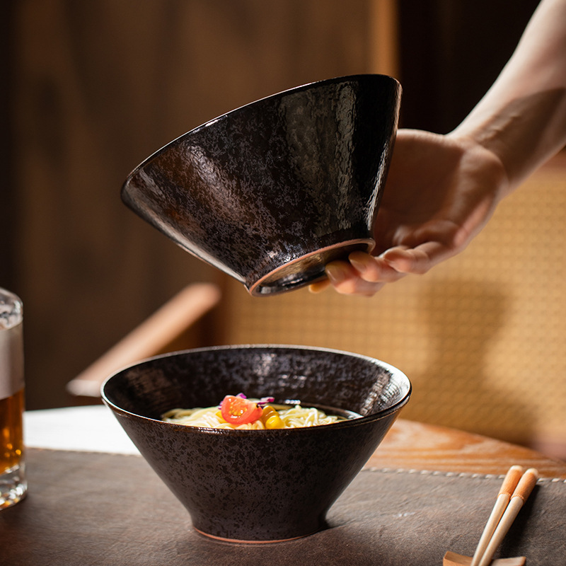 Vintage Light Luxury Bucket Hat Bowl Underglaze Color Ramen Bowl Set Japanese Ceramic Tableware Custom Wholesale Japanese Tableware