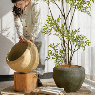 Nordic Magnesium Mud Floor Flower Pot Ceramic Flower Pot Simple Breathable Large Flower Set Modern Nordic Living Room Decoration