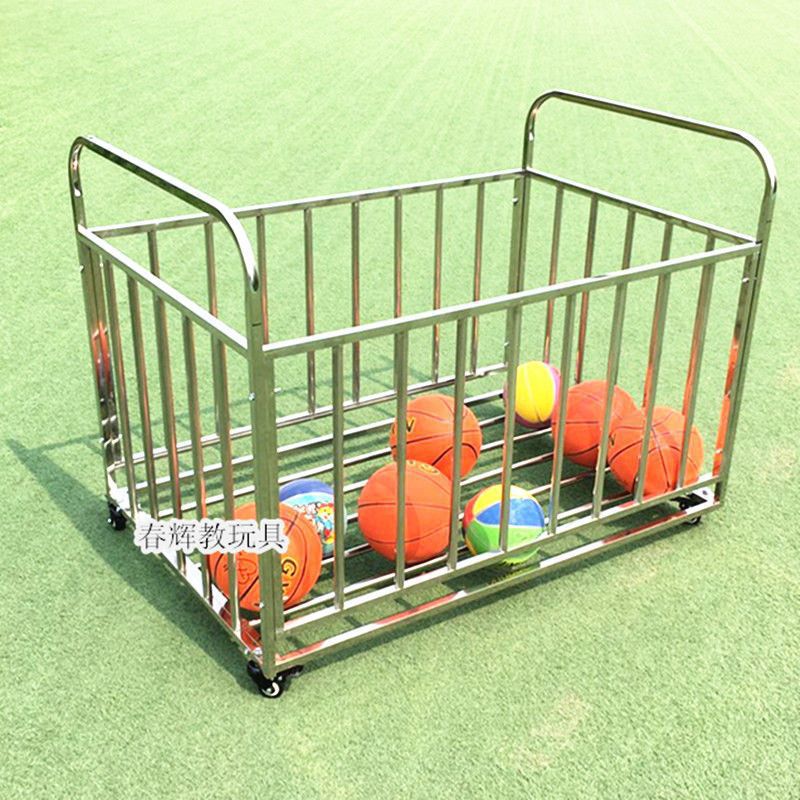 jardín de infantes carro de baloncesto de acero inoxidable grueso almacenamiento cesta de baloncesto móvil marco de baloncesto plegable carro de carga