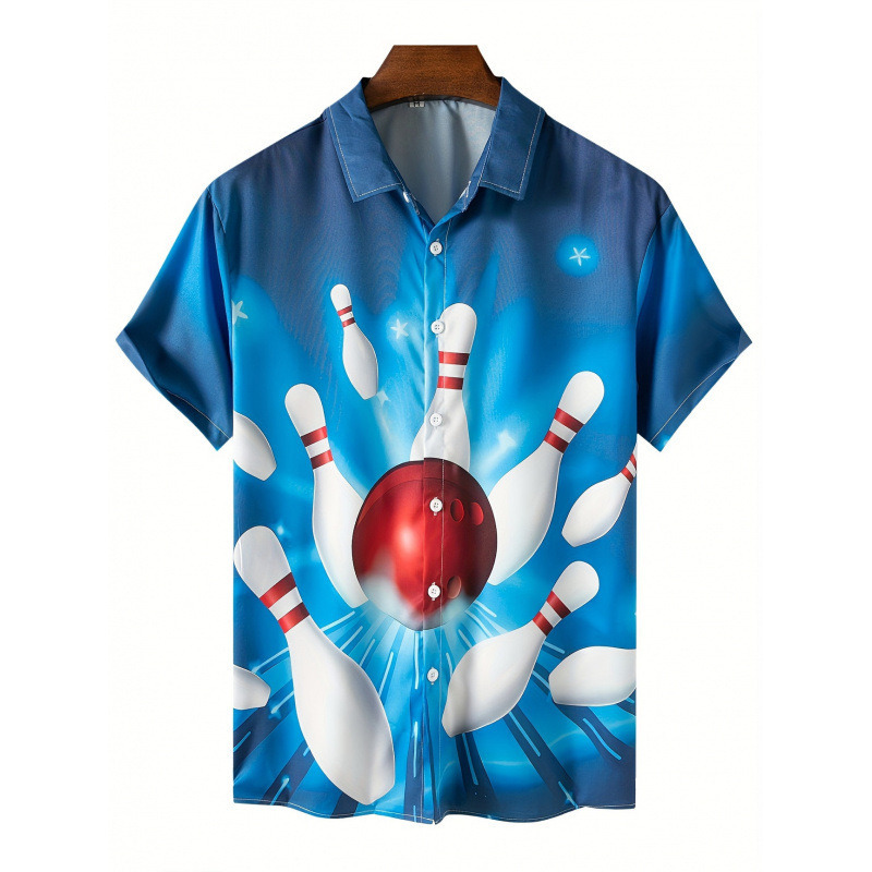 Cross-Border Foreign Trade 3D Men's Shirt Summer New Fashion Bowling Pattern Short-Sleeved Shirt Breathable Sun Protection Top Cross-Border Foreign Trade 3D Men's Shirt Summer New Fashion Bowling Pattern Short-Sleeved Shirt Breathable Sun Protection Top