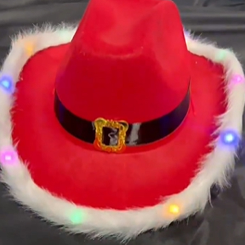 Sombrero de Navidad vaquero rojo transfronterizo sombrero de Navidad vaquero pluma sombrero vaquero occidental sombrero de Papá Noel