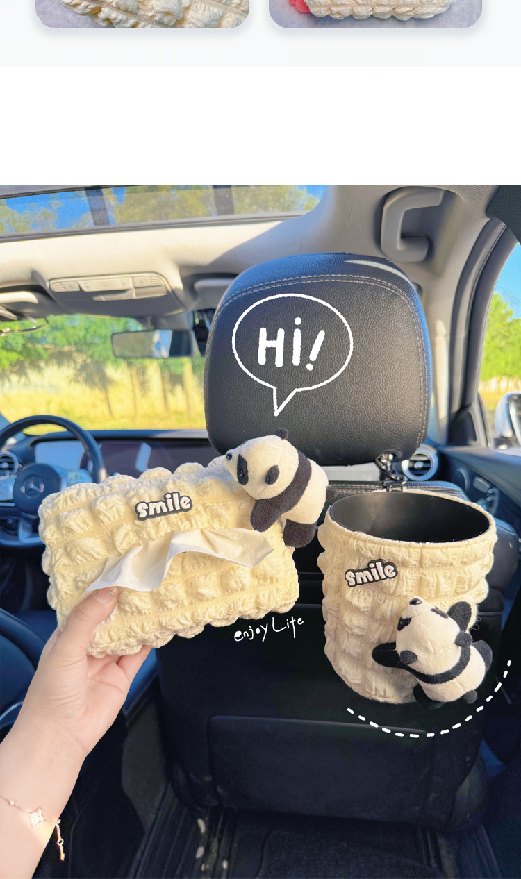 Car Tissue Box Cute Strawberry Bear High-End Sun Visor Hanging Car Armrest Box Paper Bag 2025 New Style