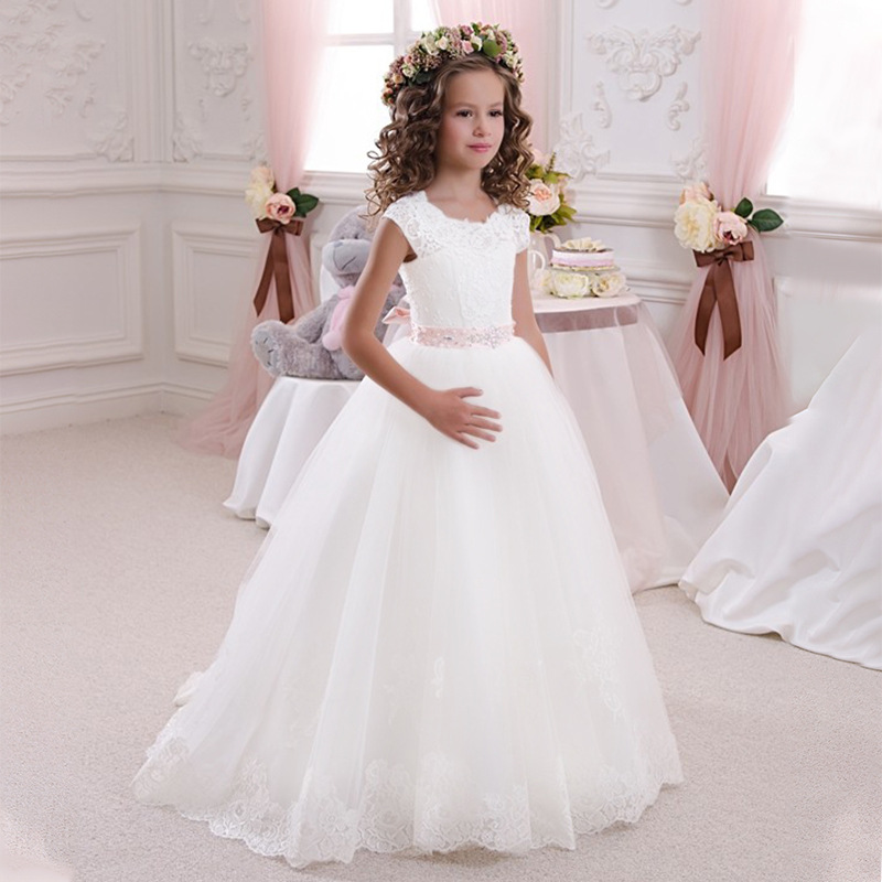 Comercio exterior europeo y americano transfronterizo Vestido de novia para niños encaje arco sin mangas cumpleaños niña mullido vestido de princesa