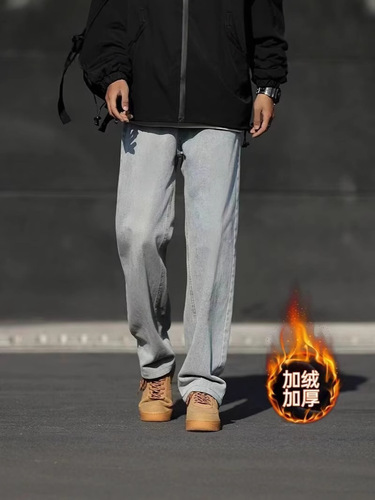 Men's Autumn/Winter Padded Denim Jeans New Arrival Streetwear Loose Straight Leg Stretch Waist Casual Long Pants Men's Fashion Trend