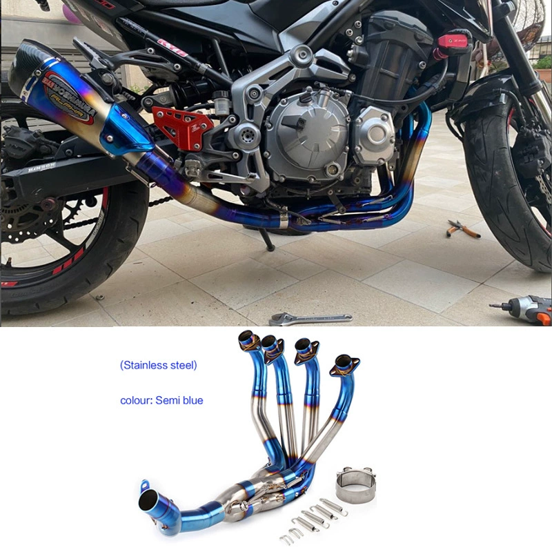 Мотоциклетный спорткар Kawasaki Z900 модифицированный передний выхлоп Z900 обжаренный синий/титановый сплав передняя часть выхлопной трубы