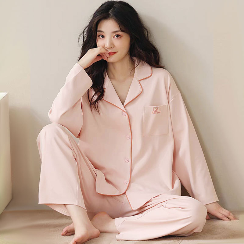 French Girly Spring and Autum Pajamas Women's Cardigan Long-Sleeved Pants Imitation Cotton Gentle Fairy Style Home Wear Set