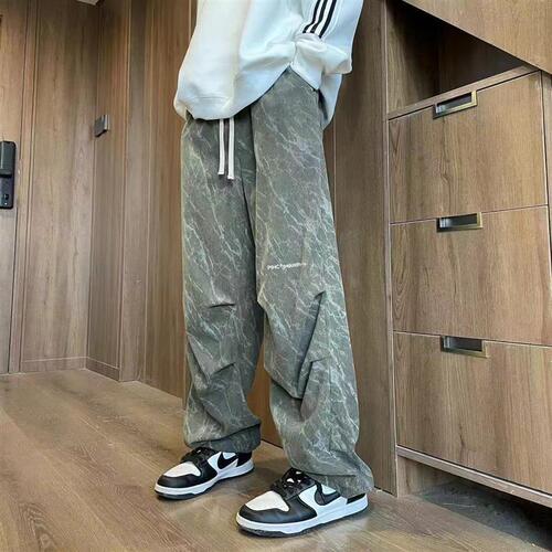 Factory Direct Sale Recommended Autumn/Winter Trendy Crease Design Casual Pants with Gravity Feel High Street Thickened Starry Sky Pants