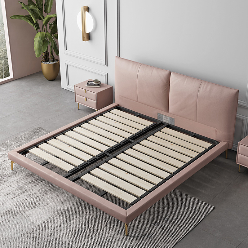 Luz moderna cama de cuero genuino de lujo Rosa chica dormitorio 1,8 m cama de los niños cama de princesa simple cama doble fábrica de salida