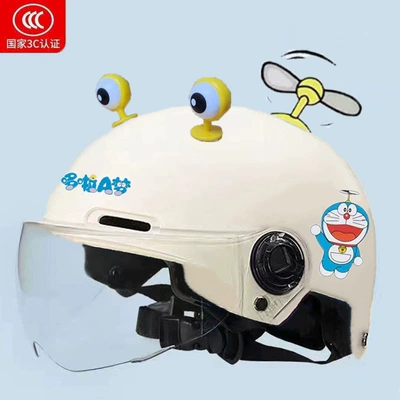 Motosiklet kaskı (dəbilqə), helmet, suitable for boys and girls, with sun - 3c-childrens-diy-off-white-windmill-with-yellow-eyes-transparent-one-size-fits-all
