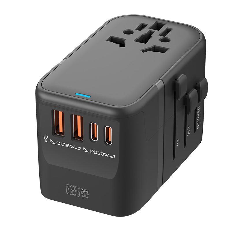 65W Gallium Nitride with Charging Line Conversion Socket Multi-country Travel Plug Converter US-Europe Multi-function Converter