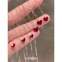 「恋爱讯号」玫红色爱心项链女款爆闪吊坠锁骨链简约气质礼物颈链