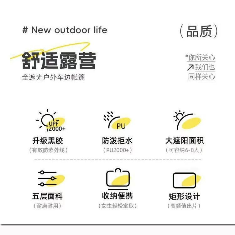 Free shipping car side awning, vehicle-mounted side sun and rain protection, portable outdoor self-driving camping sunshade