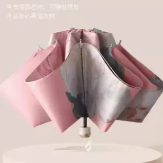 一件代发双面三折新款双层黑胶遮阳伞晴雨两用伞油画太阳伞手动伞