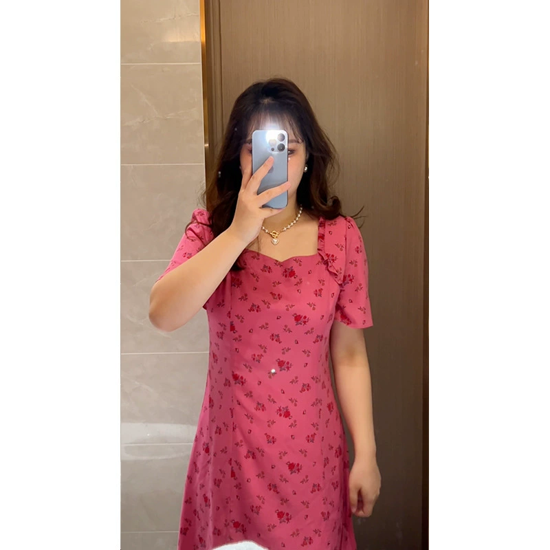 Платье большого размера во французском стиле, летнее повседневное длинное платье с коротким рукавом и квадратным воротником, длинное платье с коротким рукавом и сестрой, женское облегающее платье