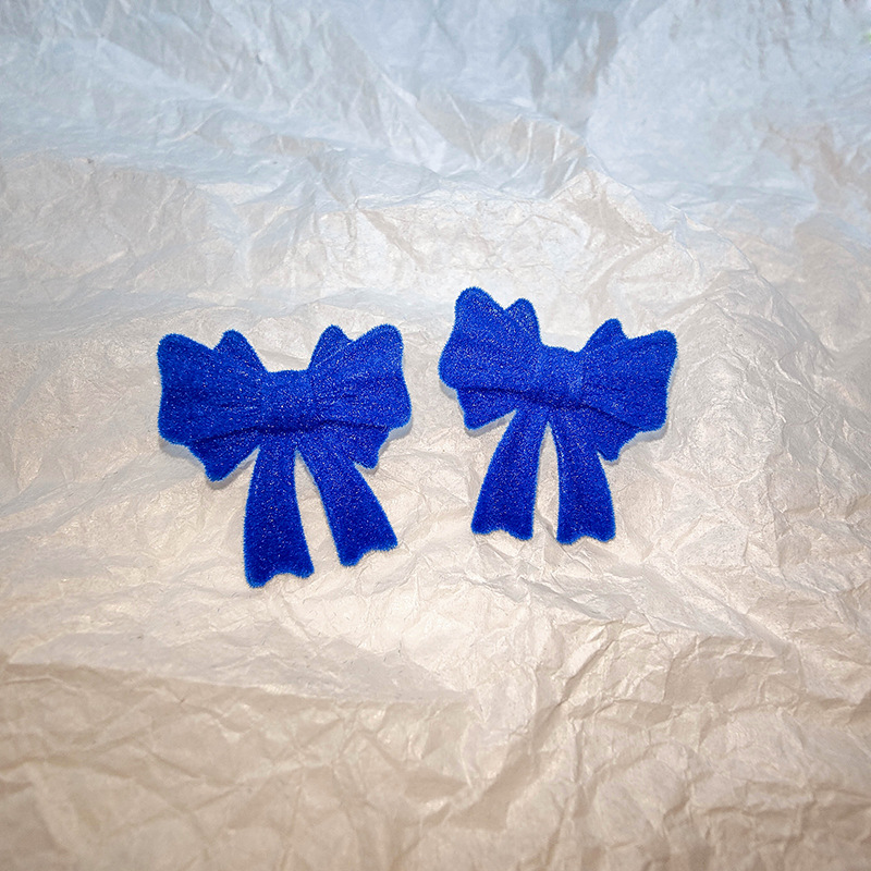 2022新款蓝色蝴蝶结时尚个性简约可爱潮流抖音网红耳钉耳饰品女|ms