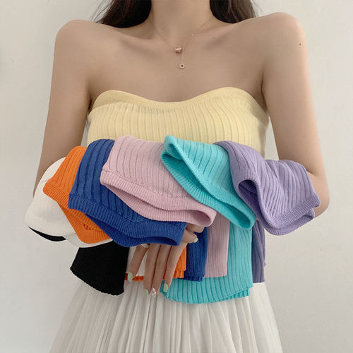  cross-border summer Korean style new hot girl design tube top knitted vest sexy solid color top for women