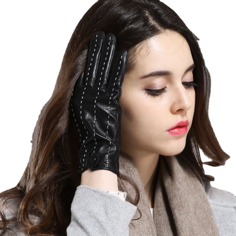 纤首女士薄款真皮手套秋冬季薄款骑车手套 时尚欧美风羊皮手套女