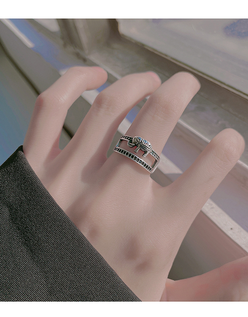 Vintage Elephant Ring For Women Minimalist Ethnic Open Ring_voghion.com