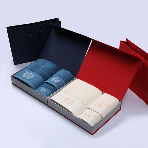 Business gift bath towel set, cotton towel three-piece gift box set, hand gift towel, logo printable