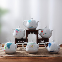釉下彩中式手绘陶瓷泡茶壶 功夫茶具办公家用 描金甜白瓷泡茶单壶