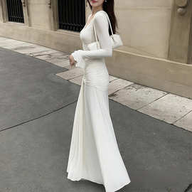 Elegant French Flare Bodycon欧美法式时尚优雅喇叭袖包臂连衣裙