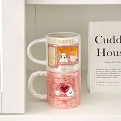 漫画愛子犬マグカップ少女心高顔値陶磁器カップカップル朝食コーヒーカップ高温コップ