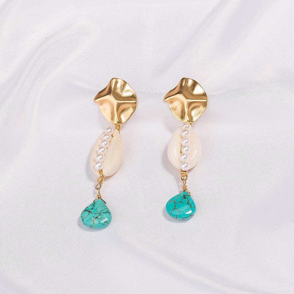 Retro Shell Pearl Water Drop Natural Stone Earring Wholesale Nihaojewelry display picture 6