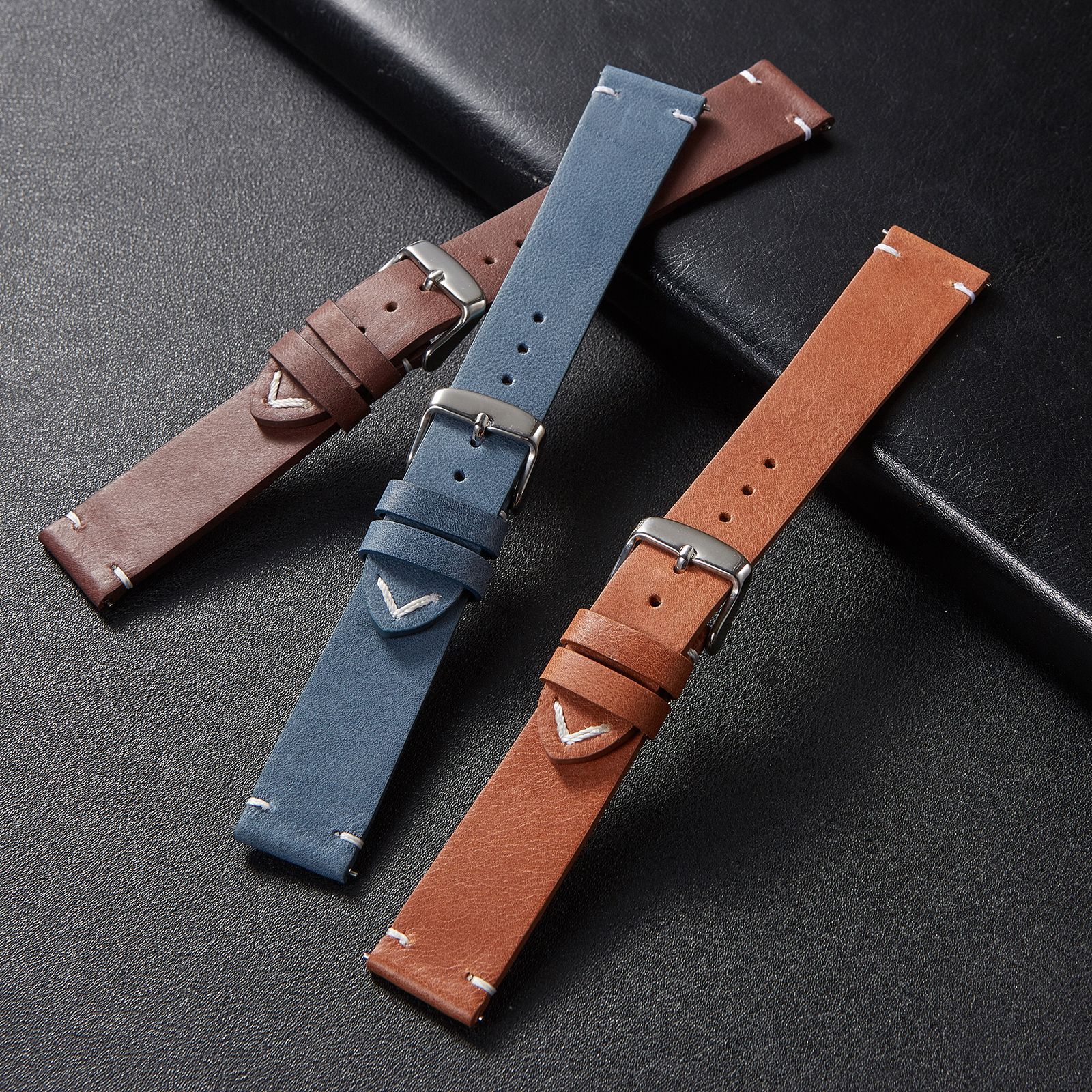 New Slim Soft Leather Strap Retro Matte Finish Smart Quick-release Watch Strap for Men, Top-grade Calfskin, Wholesale