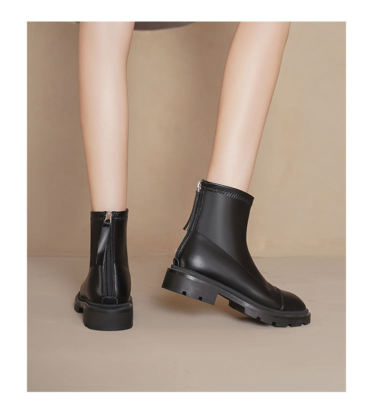 Genuine leather inner raised Martin 2024 new square toe heel thick sole elastic slim boots for women 33 small size_voghion.com