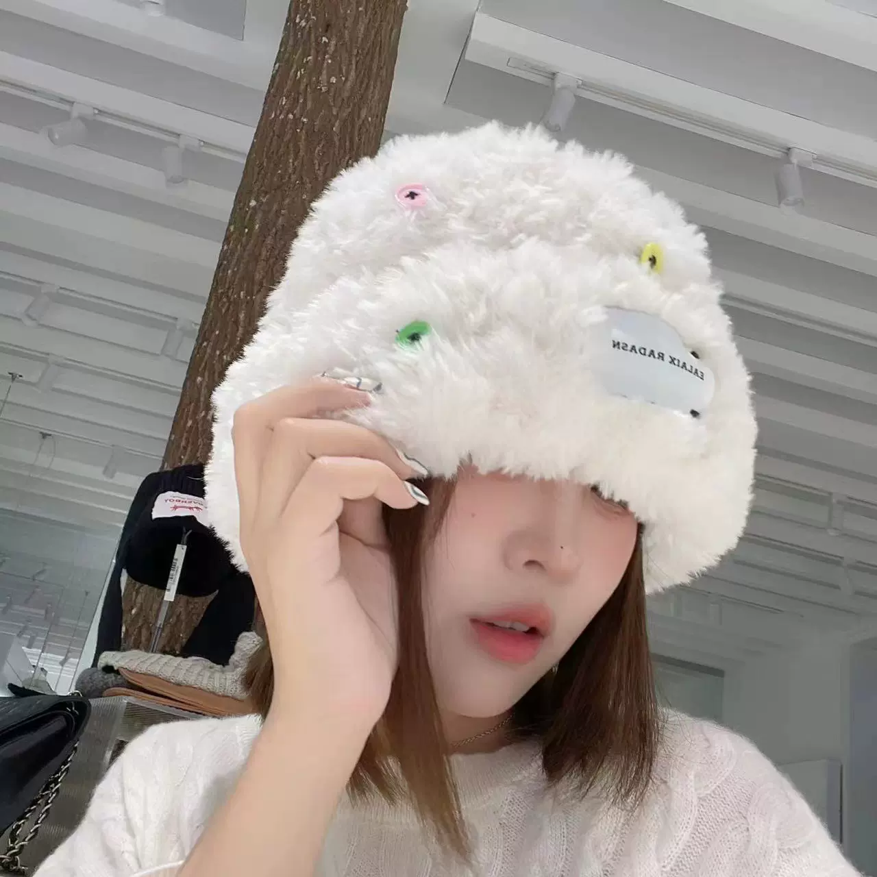 白鹿同款毛线帽毛绒针织帽毛线兔毛盆帽冬季帽子女冬天保暖护耳帽