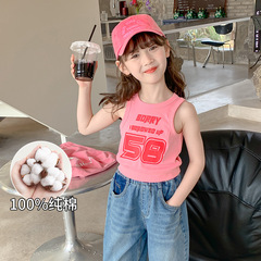 Girls' vest short-sleeved T-shirt children's camisole clothes summer girls' summer clothes 2024 outer wear sleeveless T-shirt